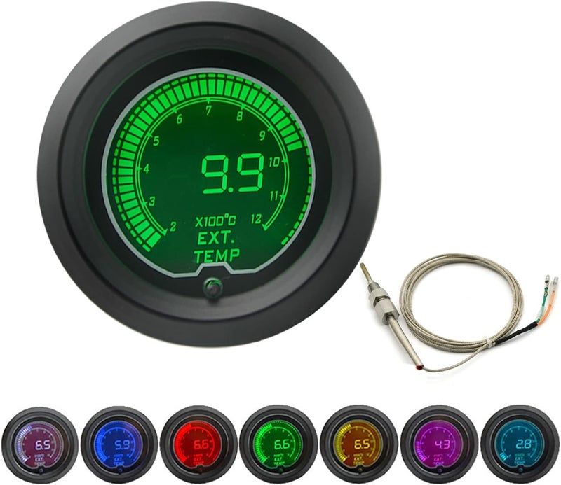 LEVANLIGHT Black 7 Color LED 1200 ℃ Pyrometer Exhaust Gas Temp EGT Gauge Kit for Car Truck | Includes EGT Sensor | 7 Adjustable Color LED | |2-1/16" 52mm - Image 1
